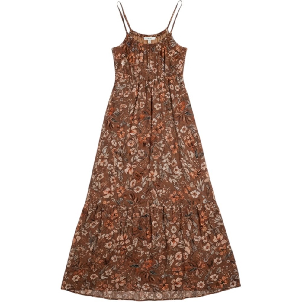 Elena Baldi Italy Brown Floral Tiered Maxi Dress Braided Straps Womens Medium